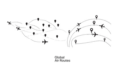 A visually appealing graphic depicting numerous global air routes.