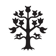 Tree Silhouette Featuring Animal Faces Hidden