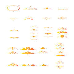 A collection of decorative dividers and ornamental elements in a warm gold gradient.