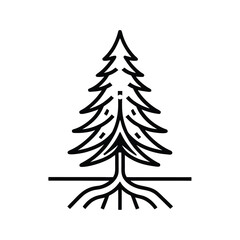 Evergreen Tree with Roots Illustration