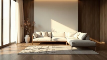 Serene Minimalist Living Room Design Featuring a Sectional Sofa and Neutral Color Palette