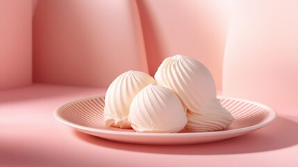 Delicate Meringues on a Pink Striped Plate