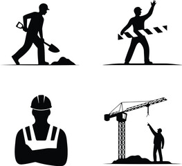 Obraz premium Construction Workers Silhouette Set – Builder, Engineer, Labor Vector Pack Silhouettes of Construction Men at Work – Industrial Worker Graphic Set