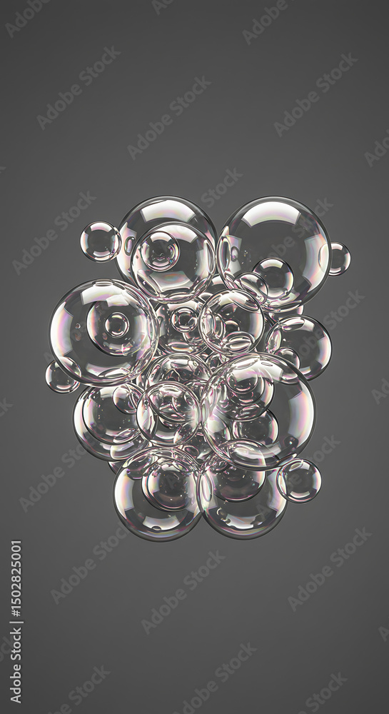 Poster abstract cluster of transparent bubbles iridescent soap bubbles liquid texture close up