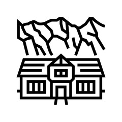 mountain cabin wooden line icon vector illustration