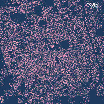 Touba City Map (Pink Buildings, Blueprint Background)