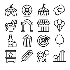 Fototapeta premium Simple Outline Carnival Theme Elements and Attraction Icon Set Collection