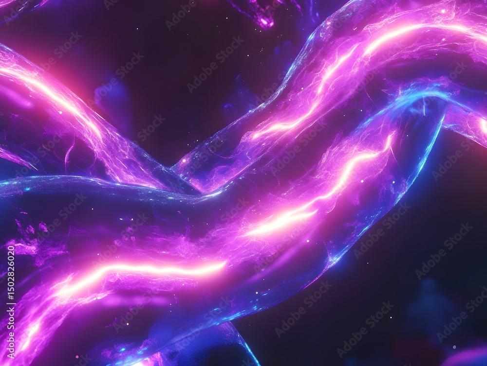 Poster vivid energy flow: captivating abstract rendering of vibrant energy streams in a dark and ethereal c