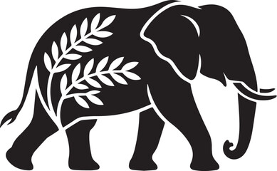 Obraz premium Elegant Elephant Silhouette with Leafy Design