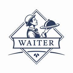 Elegant Waiter Logo. waiter logo design for Restaurant . Premium Vector. Restaurant logo Design Template
