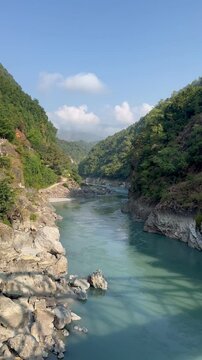 The flow of the Trishuli River in the mountains of Nepal, a tributary of the Ganges River in India