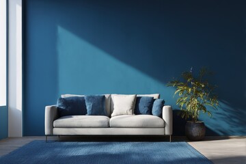 Modern living room with a teal accent wall.
