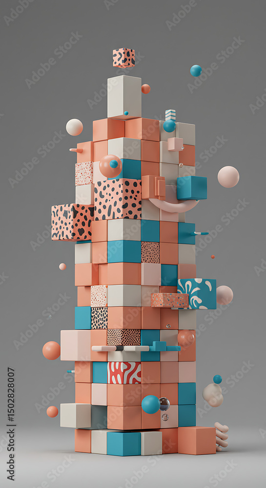 Poster abstract 3d render colorful cubes geometric shapes and patterns