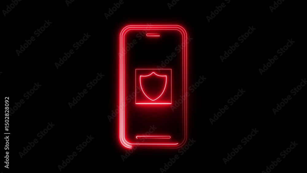 Poster glowing neon .red color ,rotate mobile phone icon animation. device rotation symbol on transparent b