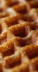 Close-up of golden-brown waffle grid