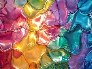 Vibrant Iridescent Glass Art: A captivating display of colorful glass, its iridescent surface catches the light, creating an eye-catching texture, evokes feelings of wonder and amazement.
