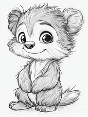 Adorable Cartoon Baby Bear Illustration Pencil Sketch of a Cute, Fluffy Bear Cub
