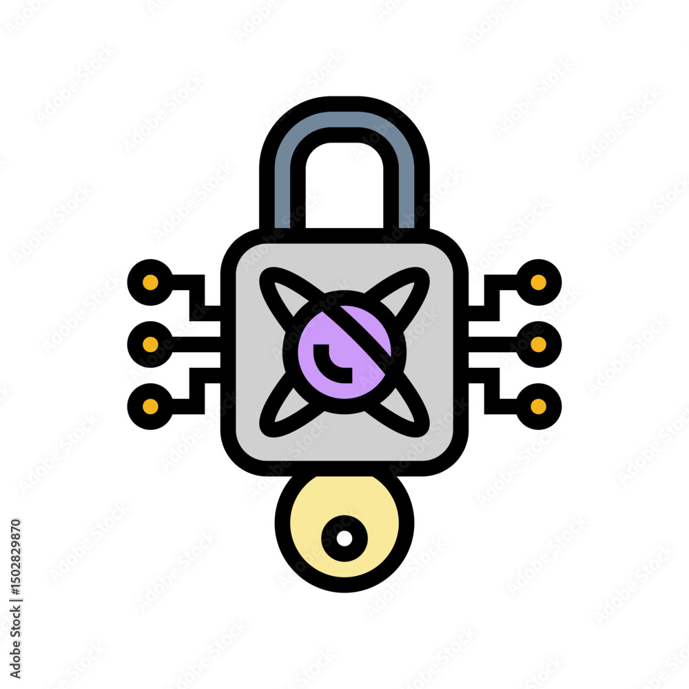 Poster encryption lock quantum computer color icon vector illustration