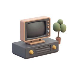 Retro TV with Plant, and Home Decor.