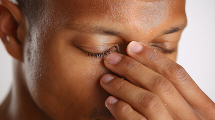 Man with Headache Touching Eye, Pain, Migraine, Stress, Tired, Suffering, Health Problem, Eye Strain, Discomfort, Frustration