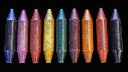 Row of assorted colored crayons
