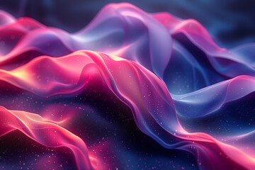 Ethereal Pink, Purple & Blue Luminous Waves with Sparkling Particles | Abstract Flowing Fabric, Futuristic Light, Dreamy Design. generative ai