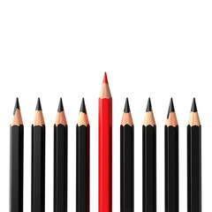 Naklejka premium Red Pencil Among Black Pencils Standout Concept