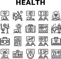 employee health office wellness icons set vector