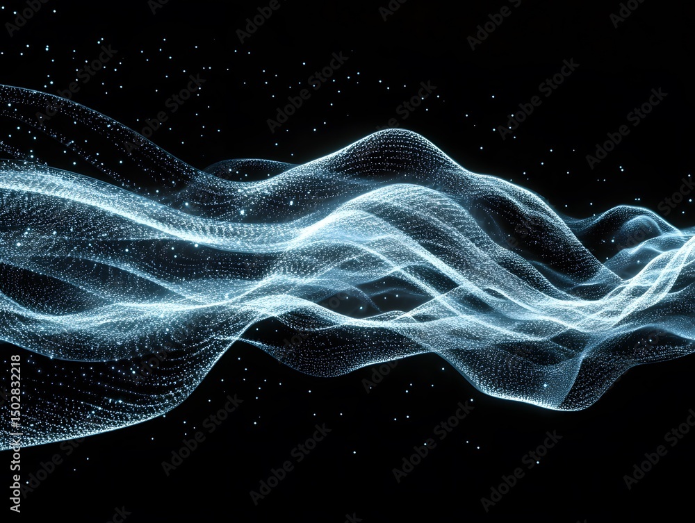 Poster abstract flowing light: an abstract depiction of flowing light resembling a digital wave, highlighte