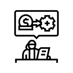 invoice processing office assistant line icon vector illustration