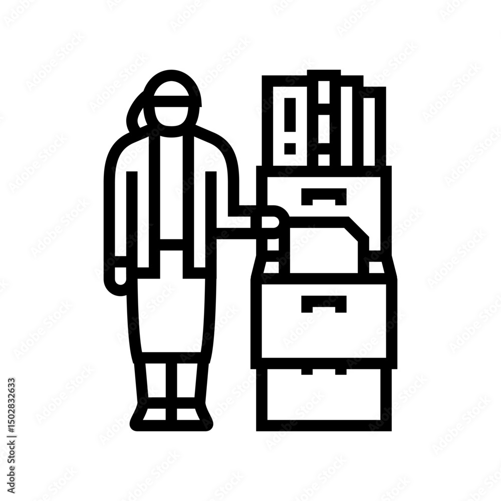 Poster document sorting office assistant line icon vector illustration