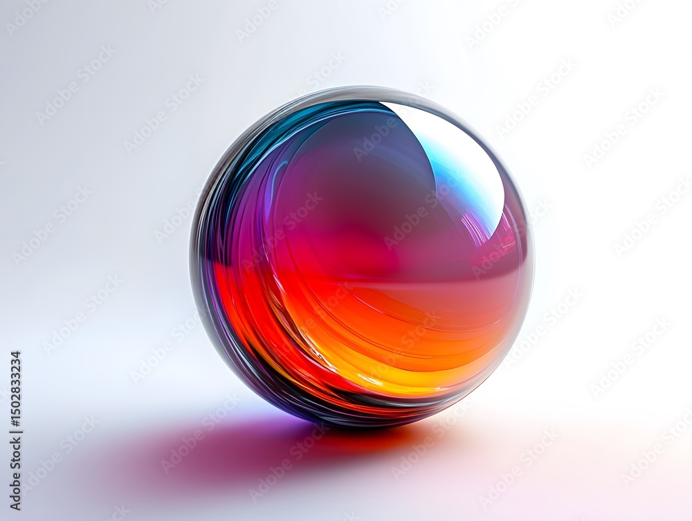 Poster vibrant orb: a mesmerizing glass sphere is radiating an array of radiant colors and subtle transpare