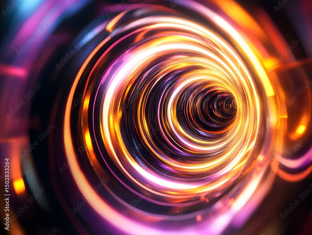 Poster abstract light tunnel: an abstract rendering of a luminous tunnel, with glowing lines of light twist