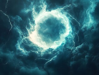 Celestial Vortex: An evocative image of a celestial vortex swirling with clouds and radiating energy. Showcasing nature's raw power and the ethereal beauty of the cosmos.