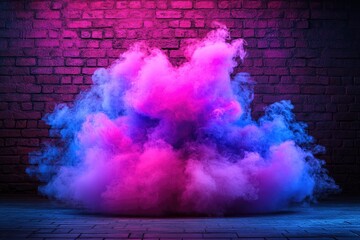 Pink and Blue Smoke Clouds Against Brick Wall