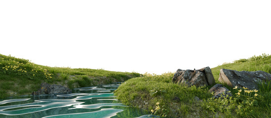 Hills with grass on a transparent background. 3D rendering.	
