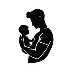 Father gently cradling baby in arms silhouette vector illustration