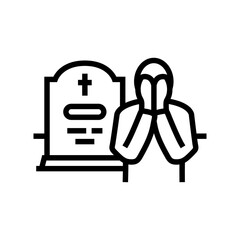 crying person grave mortality line icon vector illustration