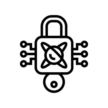 encryption lock quantum computer line icon vector illustration