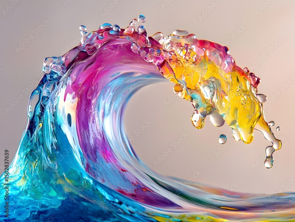Poster rainbow wave: a dynamic wave cresting in a vibrant spectrum of colors, showcasing the fluidity and e