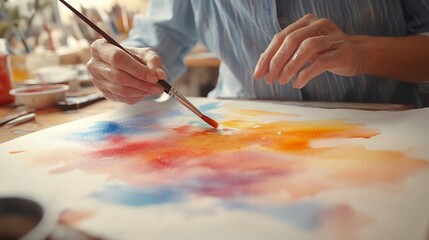 Obraz premium Watercolor Painting Artist's Hands at Work
