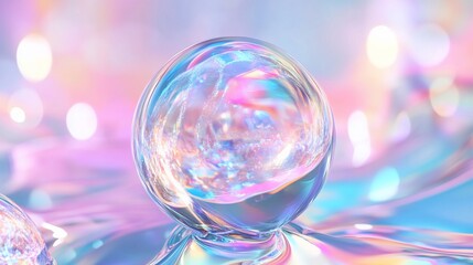 Iridescent Orb on Pastel Liquid Surface: Abstract 3D Render