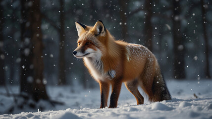 Obraz premium Snowy Forest Fox Portrait – Crisp Winter Wildlife