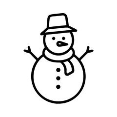 Snowman Line Icon – Simple Winter Holiday Character Outline Illustration