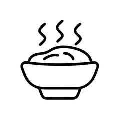 Hot Food Bowl Line Icon – Simple Steam Dish Outline Illustration