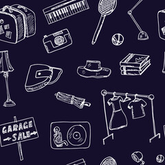 Garage hand drawn doodle seamless pattern. Vector illustration. Isolated elements on white background. Symbol collection.