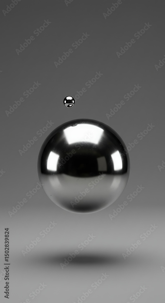 Poster abstract metal spheres floating reflective transparent background minimalist design 3d render