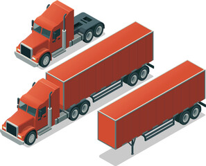 Isometric semi truck trailer