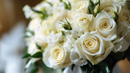 Elegant Cream Rose Bridal Bouquet Close-Up
