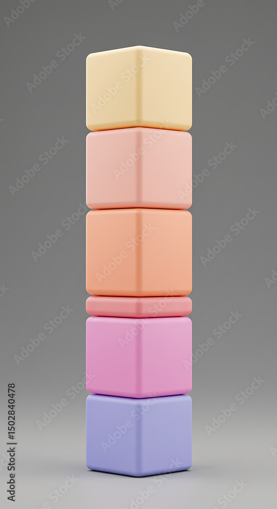 Poster pastel colored cubes stacked vertically abstract 3d render gradient color blocks